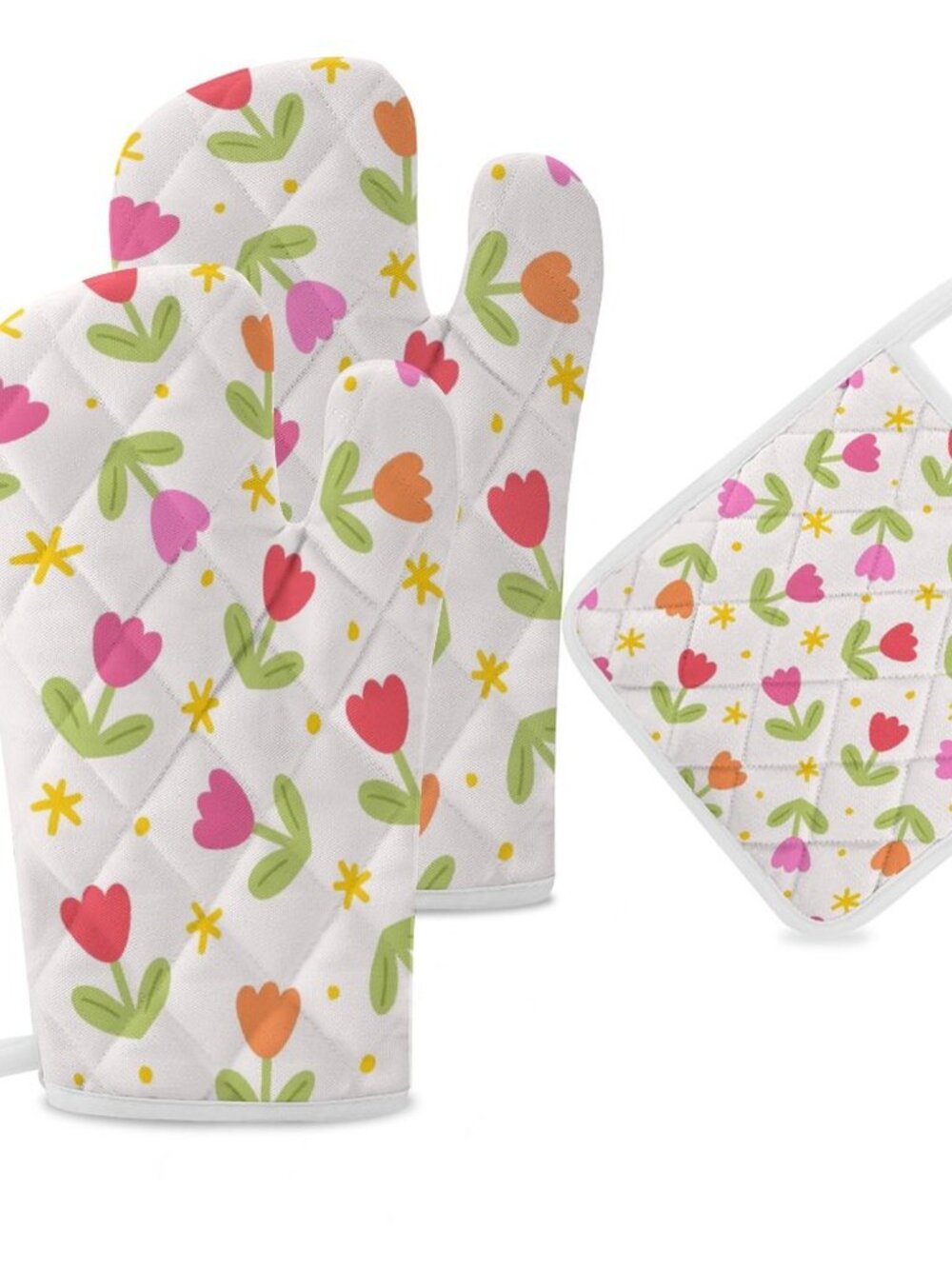 Oven Mitts & Pot Holder Set of 3 Tulips